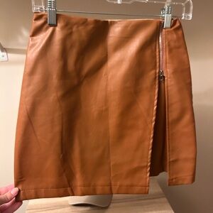 Tan Leather Mini Skirt